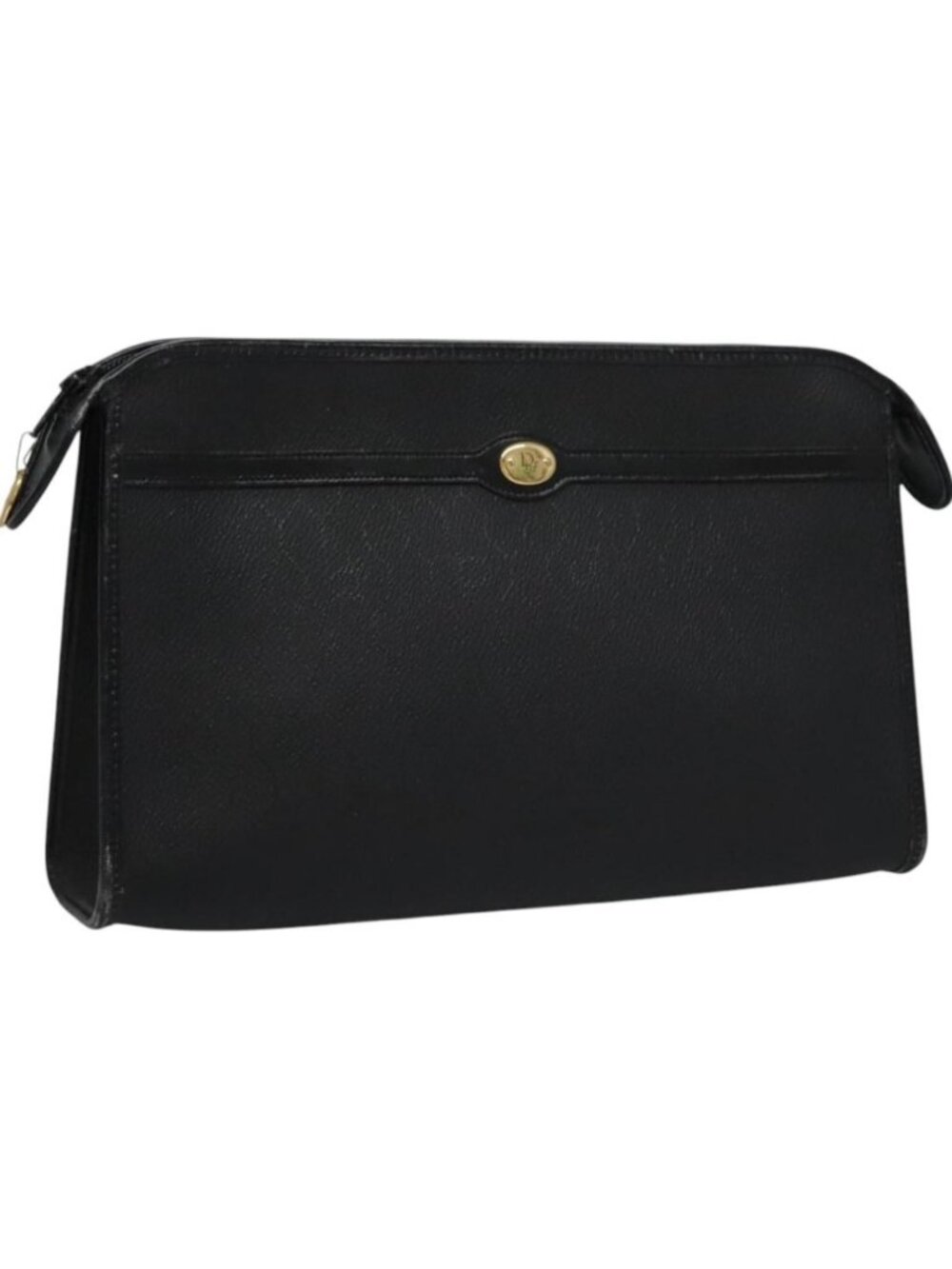 Christian Dior Honeycomb Canvas Clutch Bag PVC Leather Black Gold